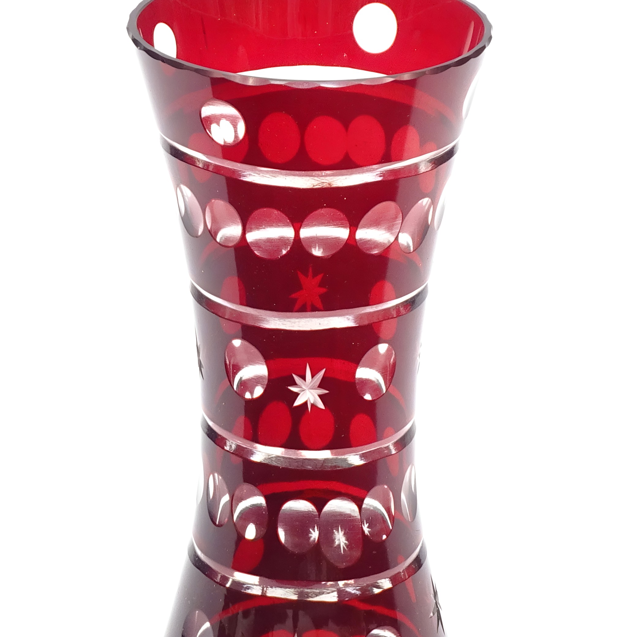 Kristallvase, Glasschneiderbehälter, Bohemia Rote Sanduhrvase, Vintage Wohnkultur, Elegantes Herzstück Zur Präsentation